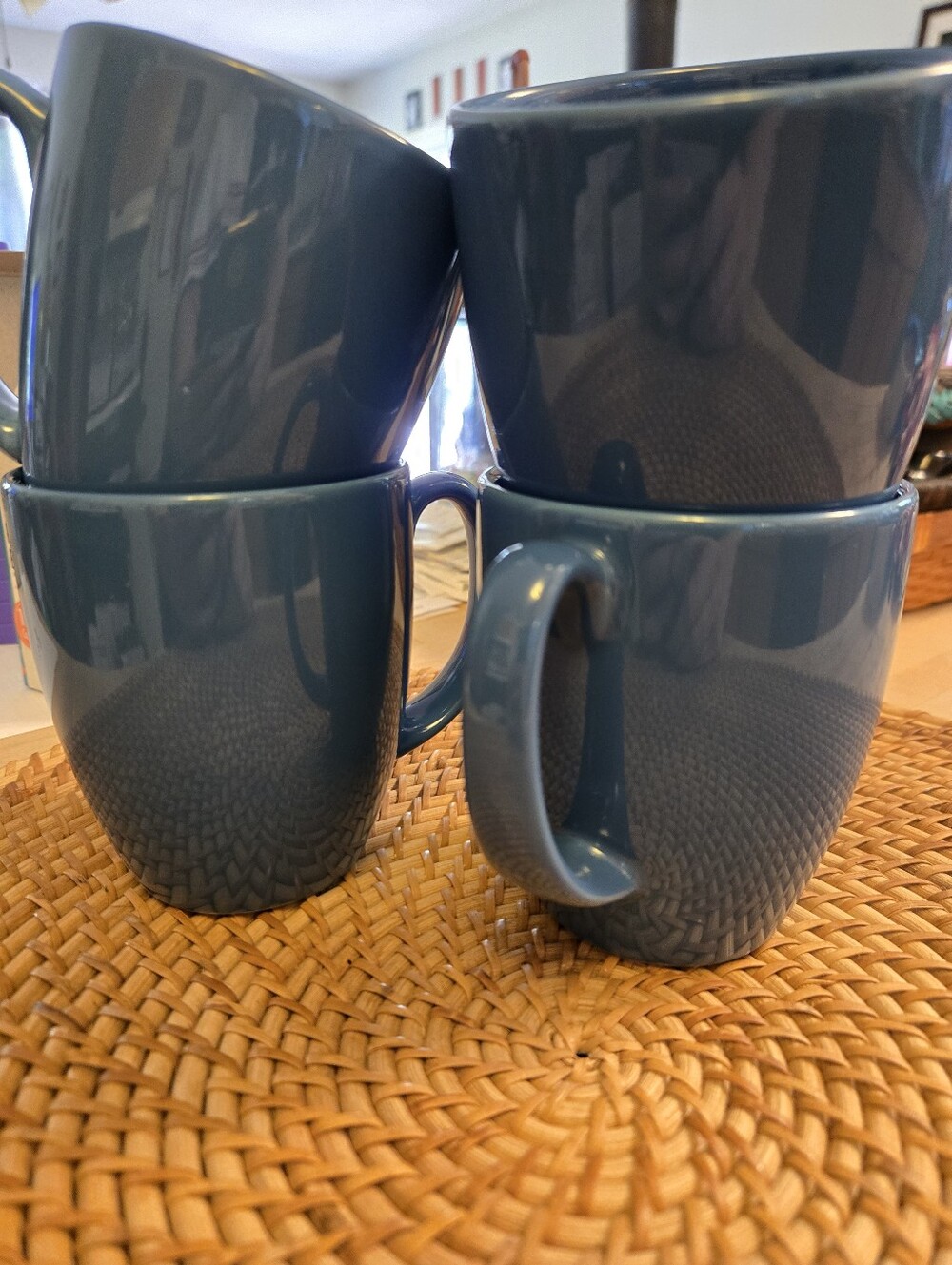 Y2K Corelle Slate Blue Stoneware Coffee Mugs Set of 4 2000s